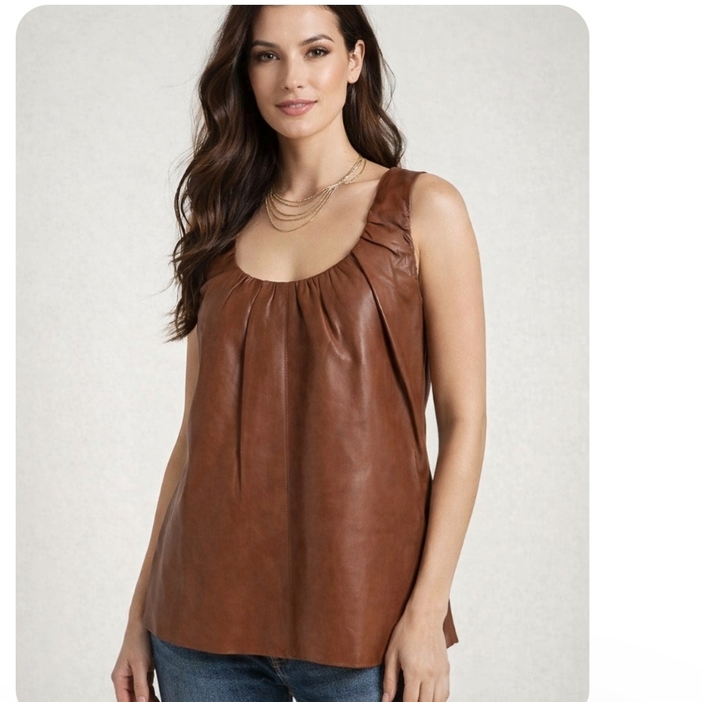 NWT Dolce Cabo Living in Leather Brown Vegan Leather Tank Top Size M